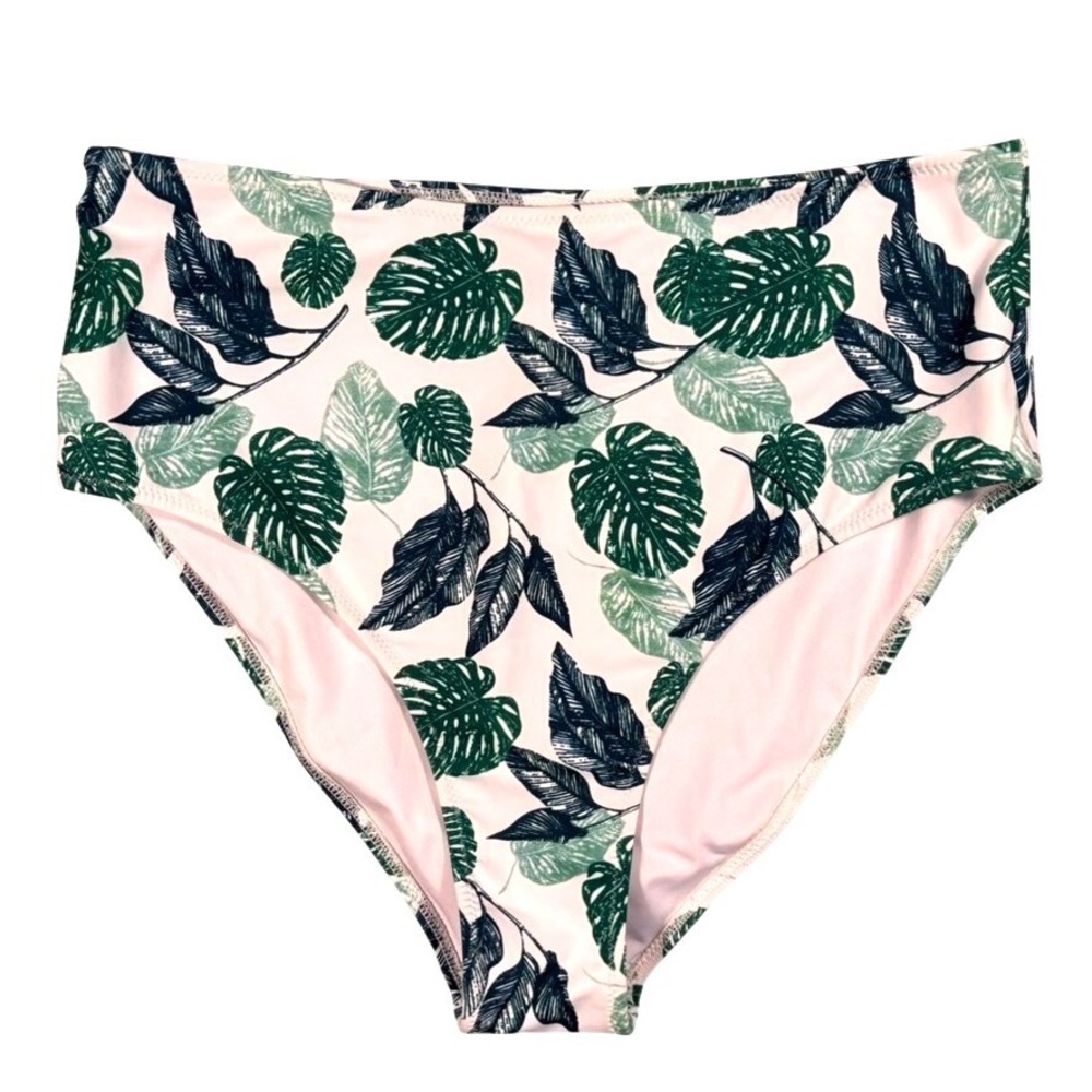 CUPSHE Womens Tropical‎ Monstera Leaf High Waisted Bikini Bottom Green Navy XL